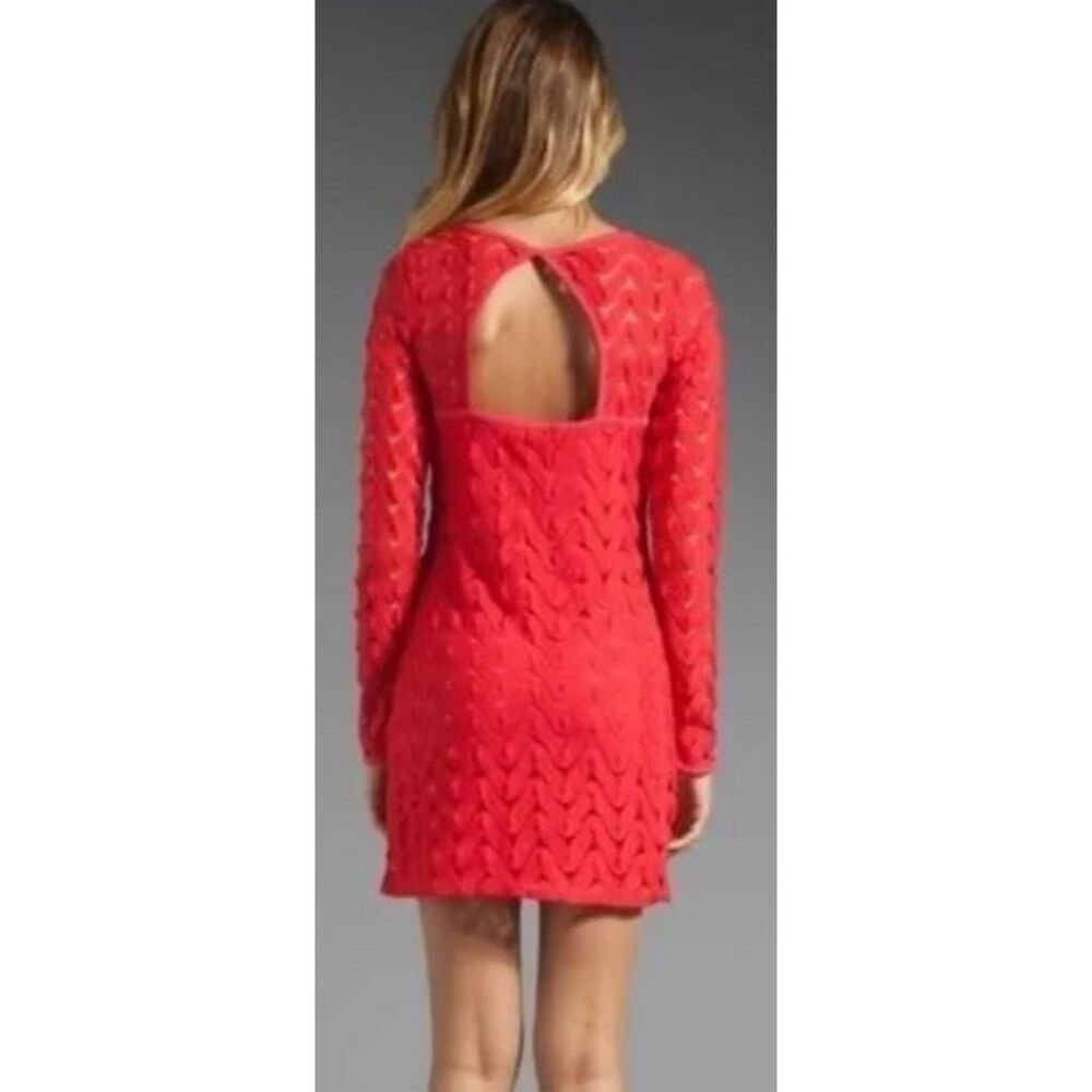 Free People Wild Thing Red Crochet Eyelet Long Sleeve Dress Size L NWT - Picture 2 of 9
